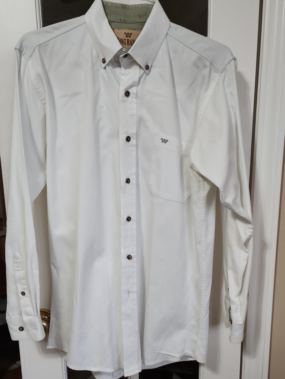 King Ranch Men's White Long-Sleeve Button-Down Dress Shirt Size MT